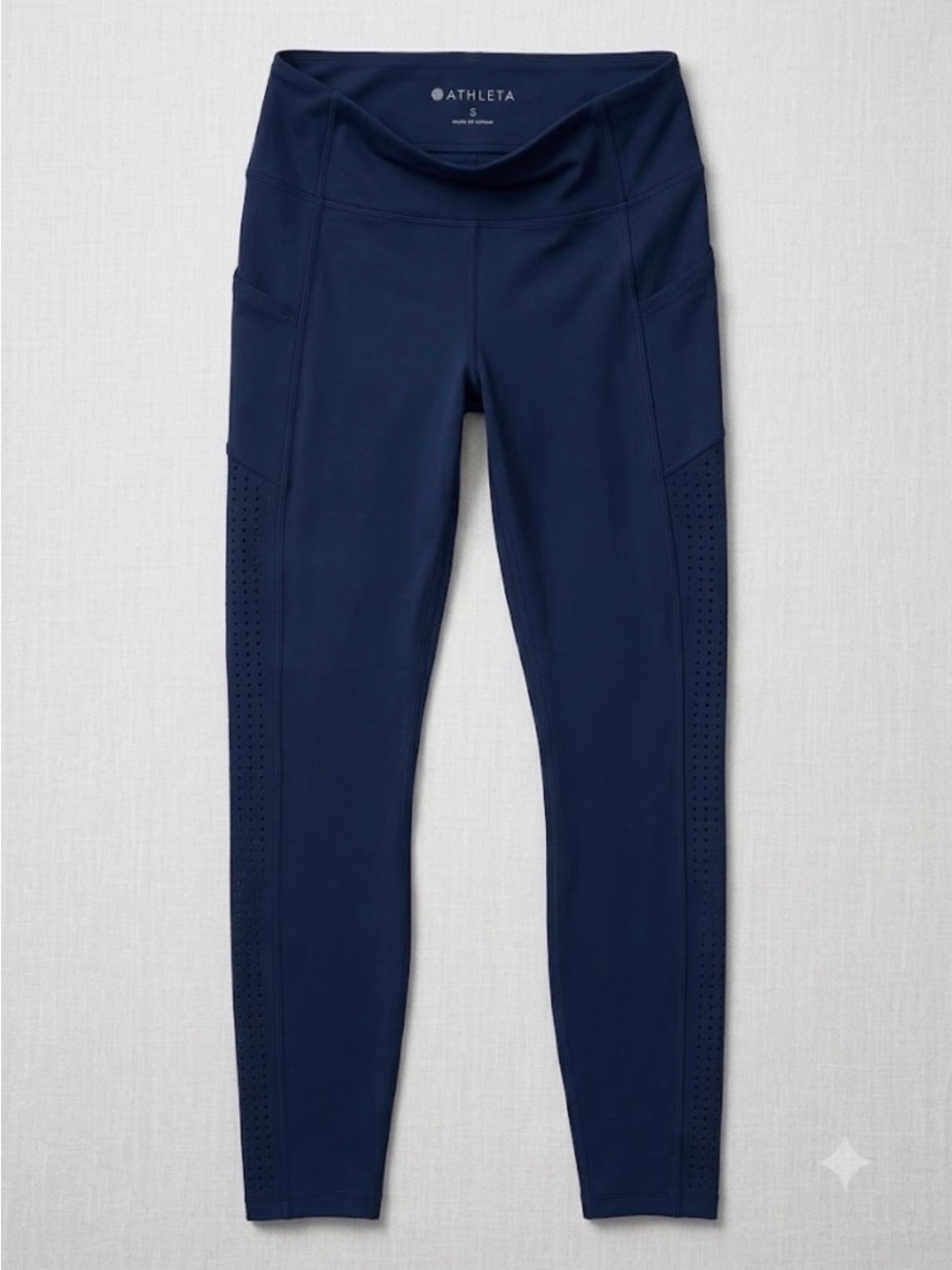 Athleta Navy Perforated Side-Panel Leggings size small EUC